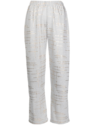 Bambah Metallic Geometric-print Trousers In Grey