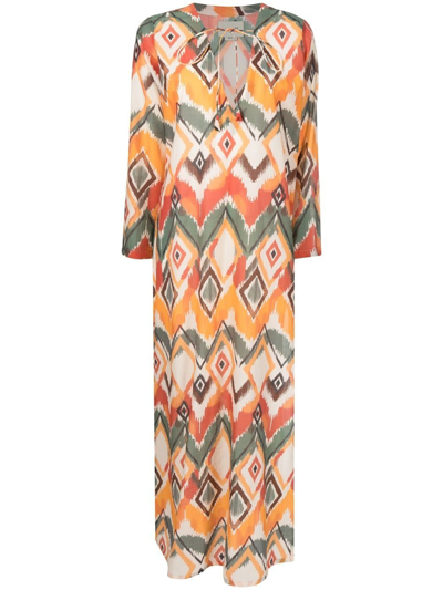 Bambah Argentina Geometric-print Maxi Dress In Orange