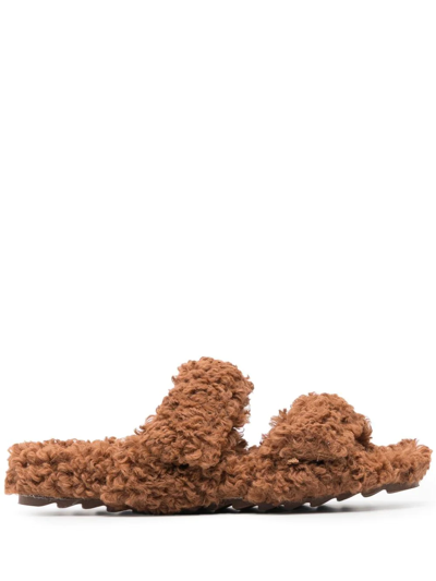 Gia Borghini Faux-fur Double-strap Slides In Brown
