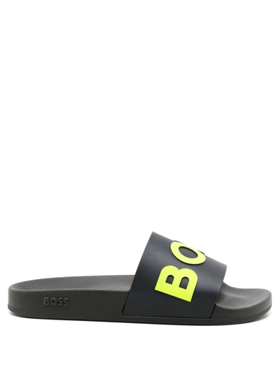 Hugo Boss Logo-printed Slides In Black