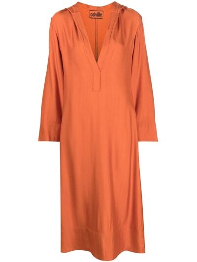 Colville V-neck Hooded Dress In Orange
