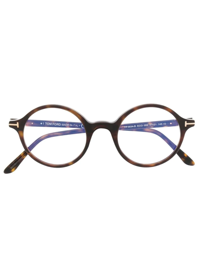 Tom Ford Tortoiseshell-effect Round-frame Glasses In Braun