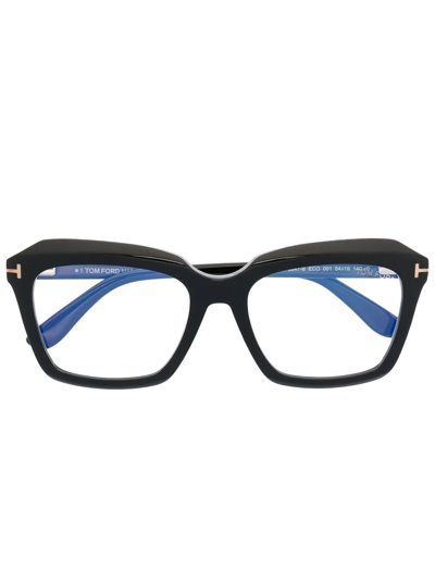 Tom Ford Logo-plaque Square-frame Glasses In Schwarz