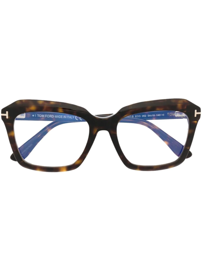 Tom Ford Tortoiseshell-effect Square-frame Glasses In Braun