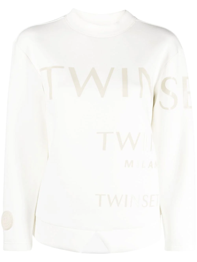 Twinset Logo-print Drop-shoulder Sweatshirt In Weiss