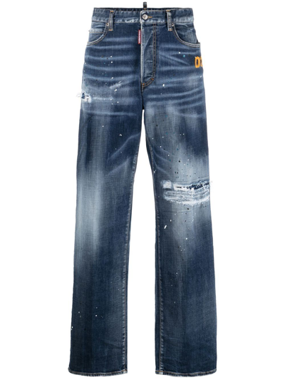 Dsquared2 Ripped-detail Straight-leg Jeans In Blau