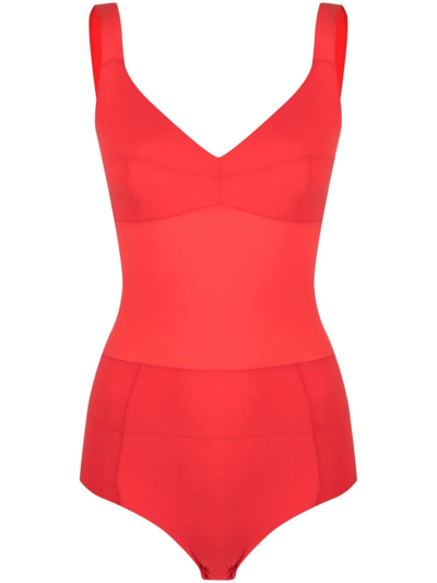 Murmur Transparent-panel Sleeveless Bodysuit In Red