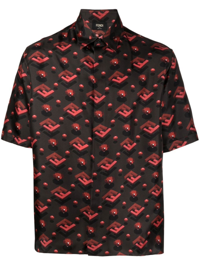 Fendi Logo Print Short-sleeve Shirt In Black