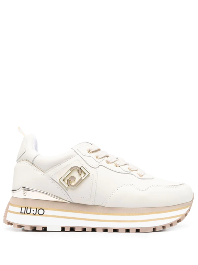 Liu •jo Logo Trim Low-top Sneakers In Nude