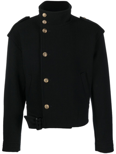 Saint Laurent Button-up Wool Military Jacket In Nero