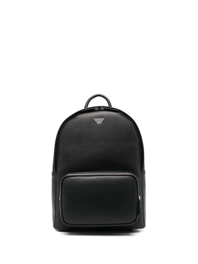 Emporio Armani Logo-print Leather Backpack In Schwarz