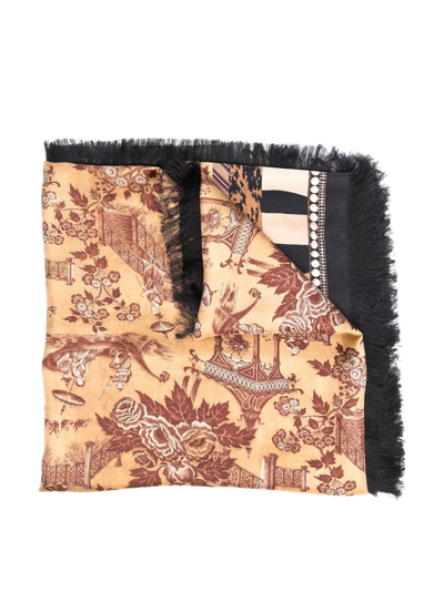 Pierre-louis Mascia Floral-print Frayed-trim Scarf In Multi