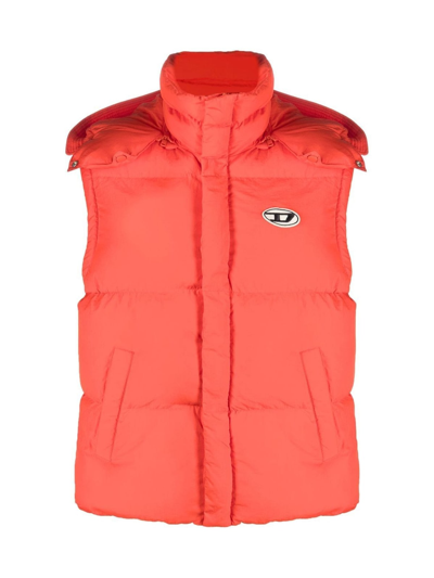 Diesel Unisex Rolf Hooded Puffer Vest In Orange