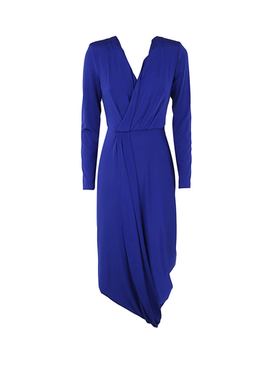 Giorgio Armani V-neck Draped Jersey Maxi Dress In Blue