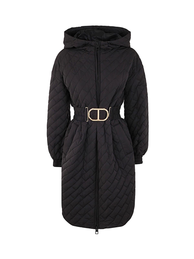 Twinset Hooded Puffer Coat In Black