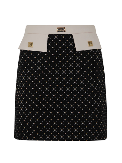 Elisabetta Franchi Micro Dots High-waisted Mini Skirt In Black Butter