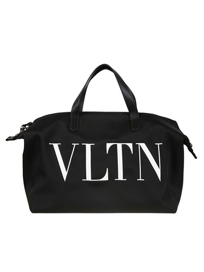 Valentino Garavani Black Nylon Vltn Travel Bag In Black/white