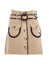 Cormio Belted Button-up Wool Skirt In Beige