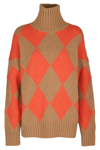 La Doublej Oversized Argyle Turtleneck Sweater In Camel Orange