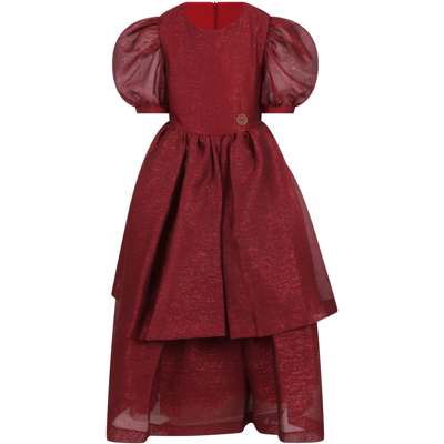 Elie Saab Kids' Burgundy Dress For Girl With Golden Patch In Bordeaux