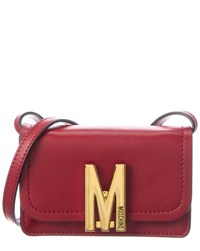 Moschino M Logo Leather Crossbody In Red