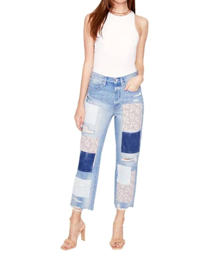 Blue Revival Paisley Patchwork Straight Jeans In Miami Wash In Blue