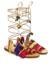 ELINA LINARDAKI Tahiti Fringed Leather Lace-Up Sandals