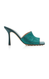 Bottega Veneta Sparkle Slide Stretch Satin Sandals In Turquoise