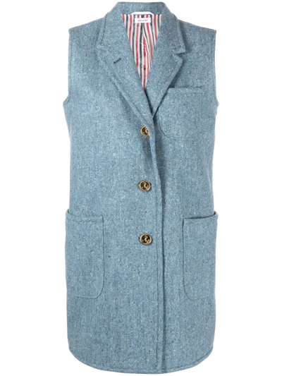 Thom Browne Single-breasted Wool Waistcoat In Blue