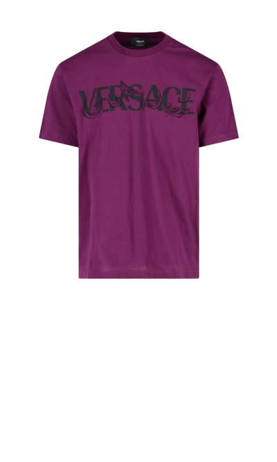 Versace Barocco Silhouette Logo T-shirt, Male, Fuchsia, L