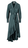 Zimmermann Asymmetric Ruffled Silk-satin Midi Wrap Dress
