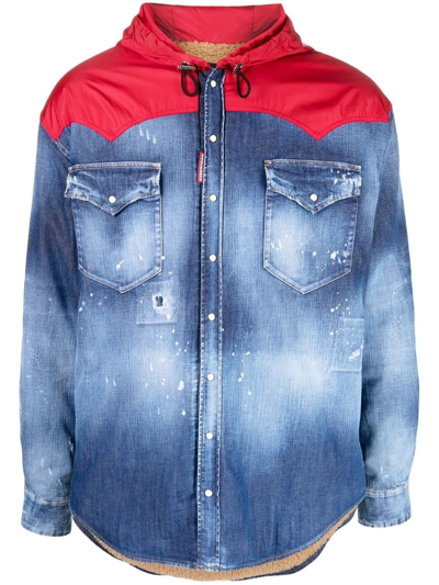 Dsquared2 Hooded Hybrid Denim Jacket In Blue