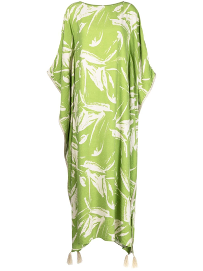 Bambah Abstract-pattern Print Kaftan Dress In Green