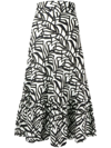 Bambah Geometric-print Ruffle Midi Skirt In White