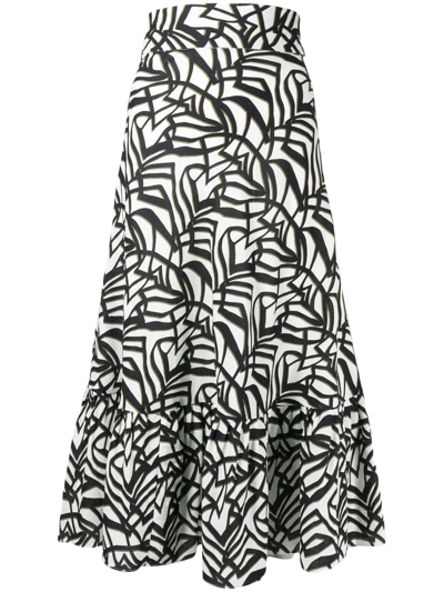 Bambah Geometric-print Ruffle Midi Skirt In White