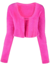 Jacquemus La Maille Logo-charm Cropped Knitted Cardigan In Pink