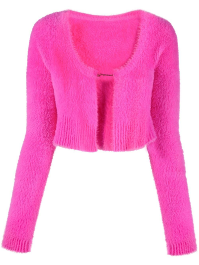 Jacquemus Fuchsia La Maille Neve Fluffy Long Sleeve Cardigan In Pink