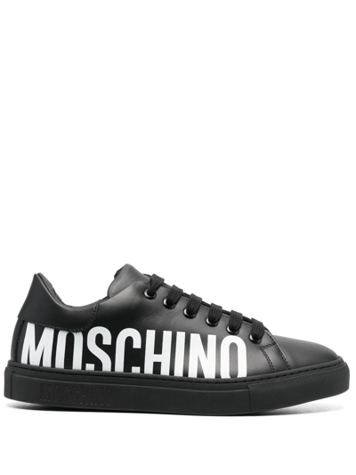 Moschino Logo Leather Low-top Trainers In Black