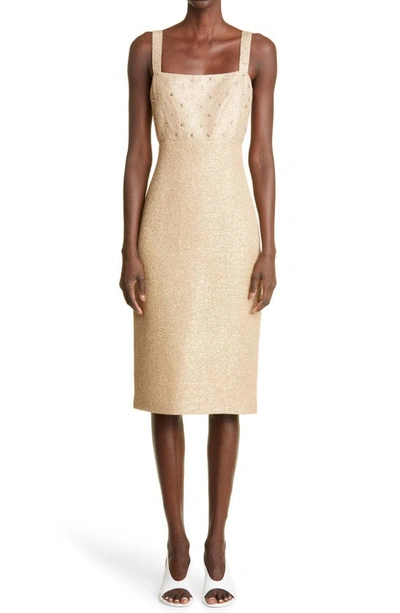 st john gold dress Medium 2000s Gold Ombr Knit Dress with Spider Web Design St John Couture