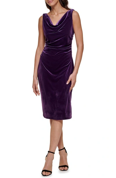 Kensie Cowl Neck Dress In Eggplant
