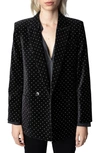 Zadig & Voltaire Visko Double-breasted Embellished Velvet Blazer In Noir