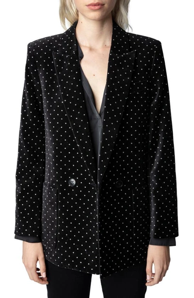 Zadig & Voltaire Crystal-embellished Double-breasted Blazer In Black