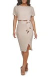 Kensie Shimmer Crepe Knit Dress In Champagne