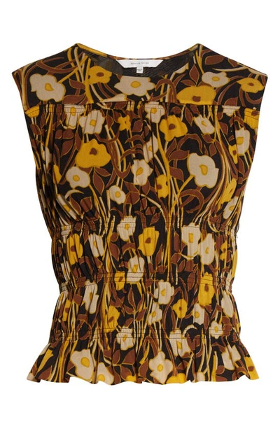 Rebecca Taylor Floral Mesh Sleeveless Top In Daphne Fleur Black C