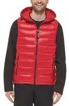 Calvin Klein Hooded Puffer Vest In Deep Red