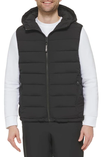 Calvin Klein Hooded Puffer Vest In Ebony