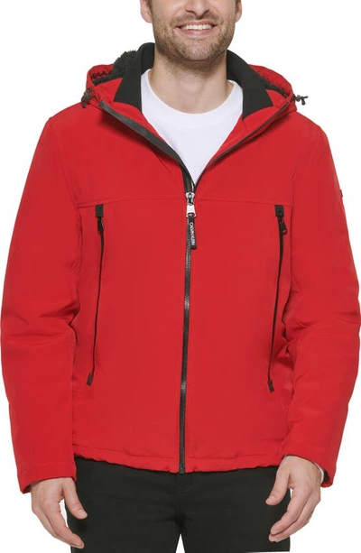 Calvin Klein Faux Shearling Lined Windbreaker Jacket In True Red