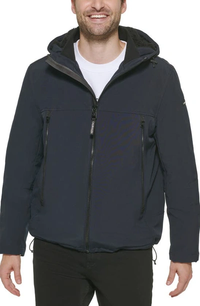 Calvin Klein Faux Shearling Lined Windbreaker Jacket In True Navy