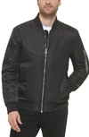 Calvin Klein Men's Faux-leather Bomber Jacket With Rib-knit Trim In Black
