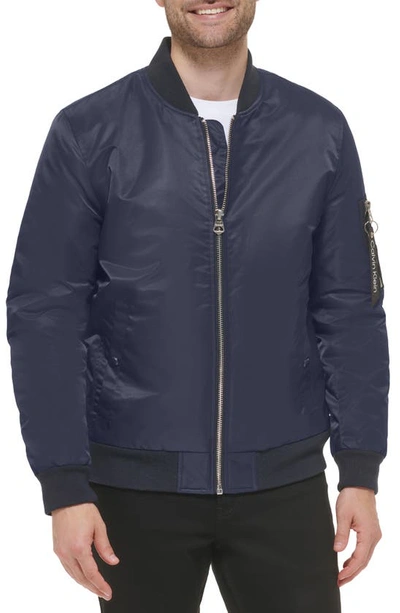 Calvin Klein Satin Bomber Jacket In True Navy